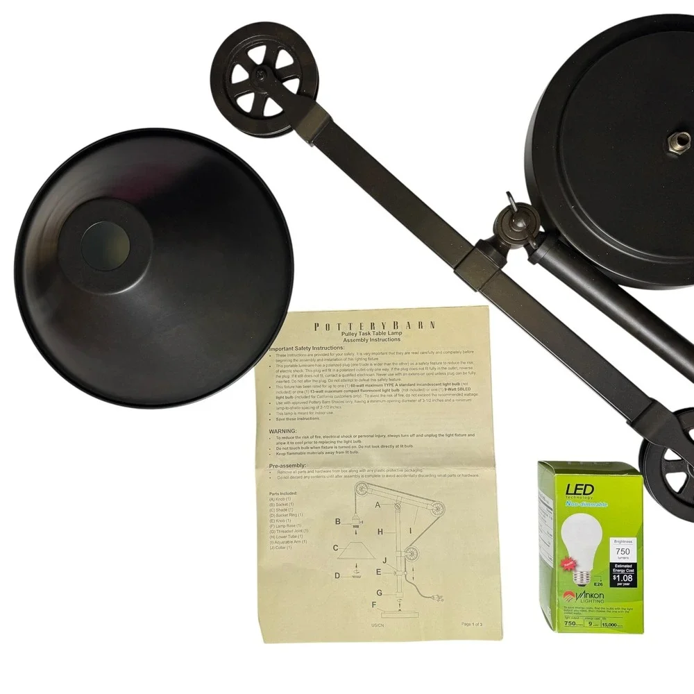 Pottery Barn Pulley‎ Task Table Lamp Industrial Bronze Adjustable Desk Light